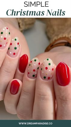 Simple Christmas Nails, Christmas Nail Designs Easy, Christmas Nails Diy, Kutek Disney, Cute Christmas Nails, Easy Nails, Cute Gel Nails