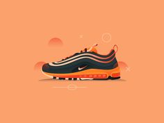 an orange and black nike air max sneaker is featured in this minimalistic illustration