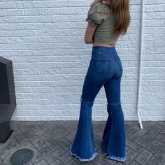 Worn Only Once, And In Brand New Condition. Fitted Elegant Denim Blue Bottoms, Fitted Denim Jeans For Party, Chic Fitted Denim Blue Bottoms, Party Denim Blue Bottoms For Fall, Elegant Blue Flare Bottoms, Fall Party Denim Blue Jeans, Chic Stretch Blue Jeans, Blue Jeans For Summer Party, Chic Fitted Light Blue Jeans