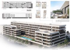 an architectural rendering of a building with several floors and balconies