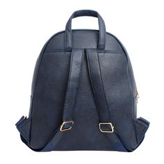 Women's Backpack Soft Grain Navy Vegan Faux Leather Moto Backpack Featuring Zipper, Buckle, and Pocket Front Detail. Two Side Zippers on Front are Pockets. The others are decoration only. Main Zipper Closure. Top Handle. Adjustable Canvas Shoulder Straps. School Backpack With Zipper In Faux Leather, School Backpack With Zipper Pocket In Faux Leather, Standard Backpack In Faux Leather With Zipper Closure, Standard Faux Leather Backpack With Zipper Closure, Faux Leather Standard Backpack With Zipper, Women's Backpack, Go Pink, Medium Bag, Head Chain