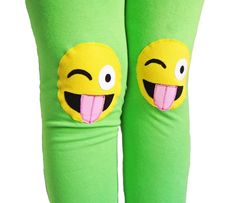 {DESCRIPTION}These fun and functional knee patch leggings are not only adorable, but they are made to last.  Made with bright apple-green, medium-weight cotton lycra, these leggings are reinforced at the knees with yellow, crazy face emojis to protect your kiddo's delicate knees from playground wear and tear.  Please note these leggings are handmade and some slight variation may occur.  Leggings have an elastic non-roll waist band for a comfortable fit.  Perfect for your emoji-obsessed kiddo!Mee Cute Green Cotton Bottoms, Playful Cotton Leggings For Playtime, Playful Fitted Bottoms For Playtime, Playful Fitted Playtime Bottoms, Casual Green Bottoms For Playtime, Cute Green Stretch Bottoms, Fitted Playful Leggings For Spring, Playful Fitted Leggings For Spring, Casual Fitted Green Leggings