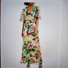 Lesley Fay Floral Dress , Pink Green & Beige Floral Pattern, Lining All The Way Through. Poncho Wrap Style At Top And Long Flowy Skirt Bottom. Nwt Sz 8. Pink Maxi Dress For Spring Holiday, Holiday Floral Print Short Sleeve Maxi Dress, Holiday Floral Print Maxi Dress With Short Sleeves, Holiday Maxi Dress With Floral Print And Short Sleeves, Green Floral Print Holiday Dress, Floral Print Short Sleeve Maxi Dress For Holiday, Short Sleeve Maxi Dress With Floral Print For Holiday, Holiday Green Floral Print Dress, Floral Dress Pink