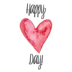 a red heart with the words happy day written in black ink on a white background