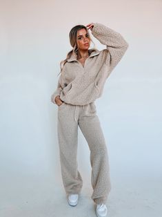 DETAILS: Our Sherpa Cozy Set has a quarter zip pullover with a collared neckline and there is a pouch pocket on the front as well. This cozy set also comes with pants that have a drawstring to tighten the wasitband or loosen it up for whatever comfort you want. These bottoms also have two side pockets as well. This is a MUST HAVE item. CONTENT & CARE: SELF: 100% Polyester. LINING: 100% Polyester. SIZE & FIT: Model is 5'3" The model is wearing a size Small. Fits true to size The Fabric has stretc Comfy Lounge, Mens Fashion Blog, Sweat Set, Cotton Pajama Sets, Fleece Pajamas, Custom Jacket, Loungewear Sets, Cotton Pyjamas, Mens Accessories Fashion