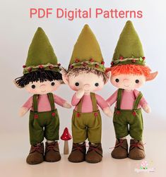 three little gnomes are standing next to each other with their hands on their hips