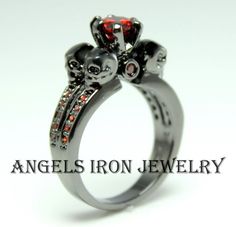 Black Skull Ring Women Wedding Engagement Anniversary Promise Rings Red Black Gold Ring CZ High Quality Unique Gothic Jewelry Steampunk Gift Black Skull Ring, Rings Red, Anniversary Ring Set, Iron Jewelry, Black Gold Ring, Edgy Jewelry, Wedding Anniversary Rings, Black Skull, Skull Bracelet