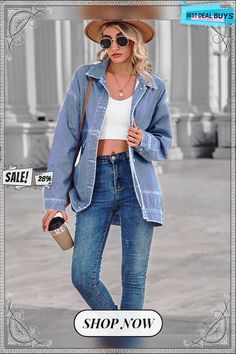 Dropped Shoulder Denim Jacket Trendy Blue Shacket For Spring, Medium Wash Button-up Outerwear For Day Out, Spring Light Wash Denim Top For Streetwear, Button-up Medium Wash Outerwear For Day Out, Spring Denim Shacket In Relaxed Fit, Casual Denim Shacket For Spring, Relaxed Fit Denim Jacket For Winter Day Out, Denim Blue Shacket For Spring, Casual Denim Shacket For Fall