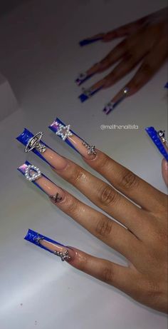 Long Acrylic Nails With Boyfriends Name, Rod Wave Nail Ideas, Extra Birthday Nails Long, Dramatic Nails Designs, Long Bling Nails, Long Exotic Nail Designs, Free Style Nails, Freestyle Acrylic Nails, Acrylic Nail Set