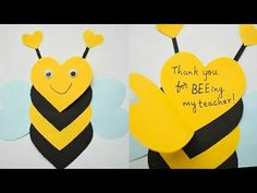 two pictures of the same paper bee with hearts on it's wings and thank you for being my teacher