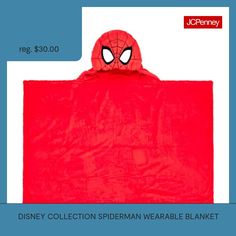 Snuggle up in cute style with the help of this Spider-Man Hooded Blanket. Measuring 30x50 inches, this soft blanket features a red base and a plush Spider-Man mask hood. Give it to your little one so they can be nice and cozy as they watch their favorite superhero show.Character: SpidermanMeasurements: 30 Length/Inches, 50 Width/InchesBase Material: 100% PolyesterCare: Spot CleanBed Cover Type: Wearable BlanketsCountry of Origin: Imported Spiderman Blanket, Marvel Young Avengers, Men Home Decor, One Piece Clothing, The Amazing Spider Man, Young Avengers, Small Blankets, Footie Pajama, Amazing Spider Man