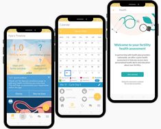 three smartphones displaying the health app, which is designed to look like they have different functions