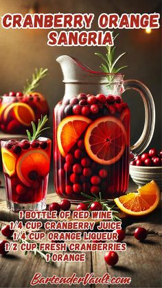 an advertisement for cranberry orange sangria