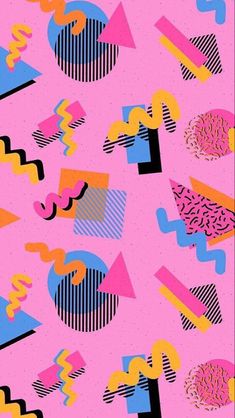 a pink background with abstract shapes and lines