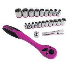 the pink tool is next to many other tools