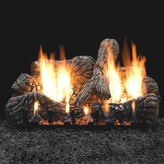 an image of a fire place with flames coming out of the top and bottom logs