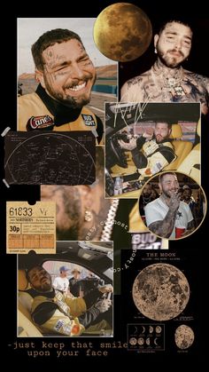 the collage shows images of men with tattoos on their bodies and in space around them