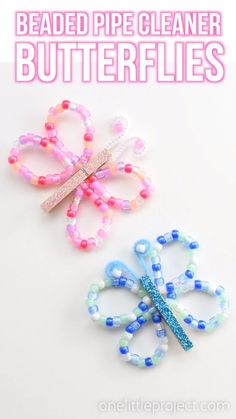 beaded pipe cleaner butterflies with text overlay