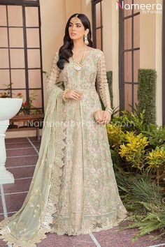 Pakistani Pishwas Dress Pakistani Long Dresses, Dress Pakistani, Organza Lehenga, Organza Sleeves, Desi Clothes, Embroidered Organza, Pakistani Designers, Pakistani Bridal, Pakistani Outfits