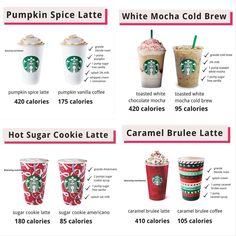 starbucks coffee drinks are labeled in different languages and sizes, including pumpkin spice latte, white mocha cold brew, hot sugar latte, caramel latte