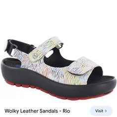 New In Box. Womens Size 41 Wolky Brand For Comfort Walking Rainbow Colorful Zebra Print Multicolor Leather Sandals With Cushioned Footbed, Modern Multicolor Round Toe Sandals, Modern Multicolor Sandals With Round Toe, Walking Rainbow, Shoes Colorful, Rainbow Zebra, Tan Leather Sandals, Colored Sandals, Best Walking Shoes