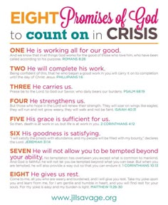 a poster with the words eight promises of god to count on in christ