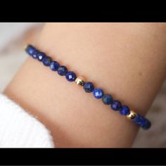 Genuine Lapis Lazuli Bracelet Natural 3.5mm Lapis Lazuli Beads Handmade In The Usa Adjustable Between 6.5-8.5 Inches - Fits Most Sizes The Accents, Clasp And All Other Components Are 14k Gold Filled. You Can Also Choose A Sterling Silver Version. 2 Styles Of Metal To Choose From: - 925 Sterling Silver - 14k Gold Fill All Bracelets Are Handmade By Me In Pennsylvania, Usa . Each One Is Made To Order For You. I Only Use The Highest Quality Beads And Materials. Elegant Blue Hand-strung Crystal Bracelet, Dainty Blue Round Bead Bracelets, Dainty Blue Beaded Bracelets With Faceted Beads, Dainty Blue Bracelets With Faceted Beads, Dainty Blue Bracelets With Natural Stones, Adjustable Faceted Blue Crystal Bracelet, Blue Faceted Beaded Bracelets, Everyday Blue Jewelry With 8mm Beads, Dainty Blue Faceted Beaded Bracelets