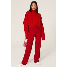 Red knit (82% wool, 18% polyamide). Sweater. Turtleneck. Long sleeves. 24" from shoulder to hemline. Imported. Red Wool Sweater For Work, Red Wool Sweater For Workwear, Textured Knit Wool Top For Workwear, Red Sweater For Workwear In Fall, Chic Red Sweater For Workwear, Chic Red Sweater For Work, Red Wool Sweater For Fall, Red Knit Sweater For Work, Chic Red Knit Top For Fall