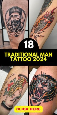 four different tattoos on the arms and legs, each with an image of a man's face