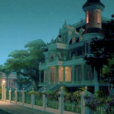 an animated image of a house at night