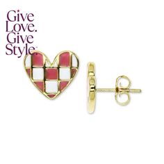 in stock White Macy's Earrings For Gift, Macy's White Heart-shaped Jewelry, Heart Stud Earrings, Heart Studs, Heart Earrings Studs, White Enamel, Fine Jewellery Earrings, Pink Gold, Pink And Gold