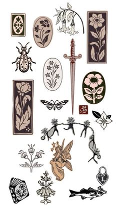 an assortment of decorative stickers on a white background