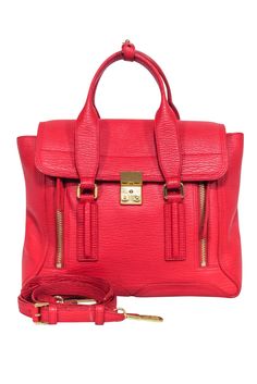 Current Boutique-3.1 Phillip Lim - Red Leather Pashli Satchel Bag Red Satchel With Gold-tone Hardware Modern Style, Modern Red Satchel With Gold-tone Hardware, Modern Red Bag With Metal Hardware, Modern Red Shoulder Bag With Metal Hardware, Red Shoulder Bag With Detachable Handle For Work, Red Rectangular Satchel With Metal Hardware, Modern Red Bags With Gold-tone Hardware, Red Workwear Shoulder Bag With Detachable Strap, Red Top Handle Satchel With Gold-tone Hardware