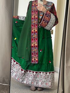 Handmade traditional afghan dress, green colour.   Free size(8-14UK)  and it comes with charda only Green Dresses With Traditional Patterns For Ceremonies, Green Dress With Traditional Patterns For Eid, Green Anarkali Dupatta With Embroidered Border, Green Anarkali Dress With Traditional Patterns, Green Dress For Eid And Traditional Ceremonies, Traditional Green Dresses For Ceremonies, Green Salwar Kameez With Embroidered Border For Navratri, Traditional Green Dresses For Eid, Green Traditional Wear For Navratri Festival