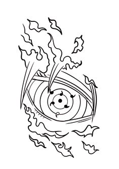 an eyeball with flames coming out of it and the eyes are drawn in black ink