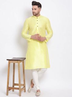 "Product Features: Top Color: All Top Fabric: Banarasi silk  Work: Solid Style: Regular Kurta Fit: Regular Fit Sleeve Type: Full Sleeve Length: Long Kurta Collar: Mandarin Package Details: 1 Long Kurta Occasion: Casual Material Care Description: Machine wash Disclaimer: There will be slight difference in digital to actual image Man Kurta Pajama Set, Kurta Pajama For Man, Man Outfit, Man Salwar Kameez set, Eid Kurta Pajama Set, Pathani suit,White Colour Pathani Suit material l :silk Color : show Transitional Yellow Art Silk Kurta, Transitional Season Yellow Art Silk Kurta, Yellow Art Silk Straight Kurta, Eid Art Silk Kurta For Puja, Eid Puja Art Silk Kurta, Yellow Art Silk Kurta For Puja, Semi-stitched Kurta For Festivals And Formal Occasions, Semi-stitched Formal Kurta For Diwali, Formal Straight Kurta For Diwali