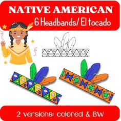 native american 6 headbands / elocado clip art pack 2 versions colored & bw