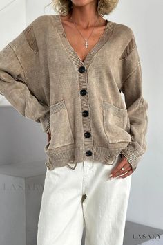 Lasaky - Knitwear Cardigan Sweater with Soft Texture and Button Fastening Recently Viewed, Cardigan Outfits, Mini Robes, Long Blouse, Color Khaki, Long Sleeve Cardigan, Winter Dresses, Stylus, Women Collection