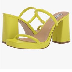 Citron Padded Double Strap Platform Heels By Steve Madden. Final Stock Image Is True To Color. Sold Out Style. Yellow Block Heel Sandals With Padded Heel, Yellow Sandals With Padded Block Heel, Yellow High Heel Spring Shoes, Yellow Synthetic Platform Heels, Yellow High Heel Shoes For Spring, Yellow Synthetic Heels For Spring, Spring Yellow Synthetic Heels, Yellow Platform Heels With Block Heel, Yellow Stacked Heel Round Toe Heels