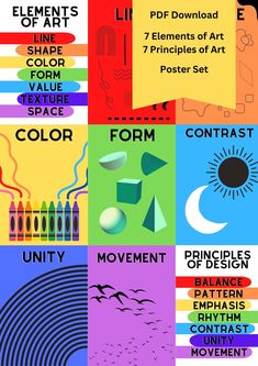 a poster with different types of art on it