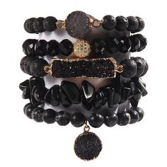 PRICES MAY VARY. [ 5 Pcs Natural Stone Beaded Bracelets Set ]:Made of 100% Natural Stone, Turquoise, Jasper, Agate, Ceramics, High quality beads, Crystal and Gemstone which are high quality materials,Smooth and comfortable. With diamonds decorated, making the bracelet both vintage and fashionable.Bohemian bracelets sets are threaded with strong elastic string. Durable and flexible.With 5 individual single loop bracelets, you can choose to wear one or several to wear. [ Size ]: Made of 10mm and 8 Black Women Jewelry, Loop Bracelets, Boho Beaded Bracelets, Chakras Bracelet, Candy Bracelets, Stylish Jewelry Accessories, Bracelets Sets, Arm Candy Bracelets, Waist Jewelry