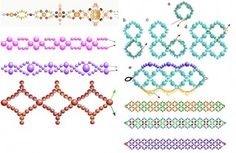 bead designs for different types of bracelets and necklaces are shown in this image