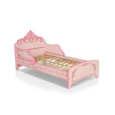 Ethereal and enchantingly feminine, the Princess Crown single bed from the illustrious Nemma collection is a veritable dream brought to life in tender shades of blush pink, ideally suited for the sanctuary that is a child's bedroom. The headboard is adorned with an intricately crafted scrolled motif, a poetic design that seems to whisper bedtime fairytales as your child drifts to sleep. Its gracefully swooping arms not only add a dash of sophistication but also serve the functional purpose of en Modern Kids Bedroom Furniture, Pink Nightstands, Elegant Bed, Colorful Headboard, Modern Kids Bedroom, Princess Bed, Twin Platform Bed, Elegant Bedding, Pink Bedding