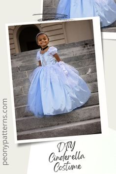 Create your own Disney Cinderella dress costume with the Marigold dress. Check our blog for info on creating this halloween costume and share your own version in our Facebook group and Instagram @peonypatterns! Cinderella Dress Pattern, Diy Cinderella Costume, Disney Cinderella Dress, Cinderella Dress Costume, Cinderella Dress For Girls, Princess Dress Patterns, Cinderella Dress Disney, Rapunzel Dress