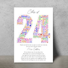 a birthday card with the number forty and its names in multicolored letters on it