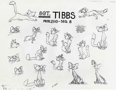 a bunch of cats that are drawn in black and white with the caption'set tibs prod 2010 - sed 8 '