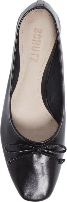 Schutz Arissa Square Toe Ballet Flat (Women) | Nordstrom Leather Square Toe Ballet Flats With Leather Sole, Leather Square Toe Ballet Flats, Calf Leather Ballet Flats With Removable Insole, Office Ballet Flats With Branded Insole, Chic Ballet Flats With Removable Insole For Business, Evening Leather Ballet Flats With Square Toe, Chic Ballet Flats With Leather Lining For Work, Chic Leather Lined Ballet Flats For Work, Chic Leather-lined Ballet Flats For Work