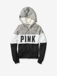 ~ VICTORIA'S SECRET ~ ~ PINK ~ Slouchy Colorblock Sherpa Lined Hood Perfect Full-Zip Hoodie Limited Edition LAST ONE IN STOCK! SOLD OUT!! Snuggle up to this incredibly cozy full-zip featuring a soft sherpa lined hood.  Designed to have a relaxed fit with slouchy dropped shoulders.  Match it with your favorite leggings! Must have sweat by Victoria's Secret PINK! Description: Super soft fleece Relaxed, slouchy fit Sherpa lined hood with adjustable drawstring Printed graphic details Kangaroo pocket Trendy Winter Hoodie With Contrast Color, Pink Casual Outerwear With Color Block, Pink Long Sleeve Outerwear With Contrast Color, Casual Pink Outerwear With Contrast Color, Winter Contrast Color Hooded Hoodie, Winter Hoodie With Contrast Color, Trendy Pink Outerwear With Contrast Color, Pink Sports Hoodie Outerwear, Pink Hooded Sweatshirt For Winter