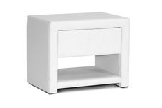 Baxton Studio Massey White Upholstered Modern Nightstand | Nightstands | Modishstore Leather Nightstand, Designer Nightstand, Platform Bed Designs, Bedside Table Design, Contemporary Nightstand, Modern Bedside, Leather Storage, Modern Bedside Table, Studio Furniture