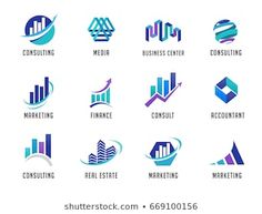 business and finance icons set in blue